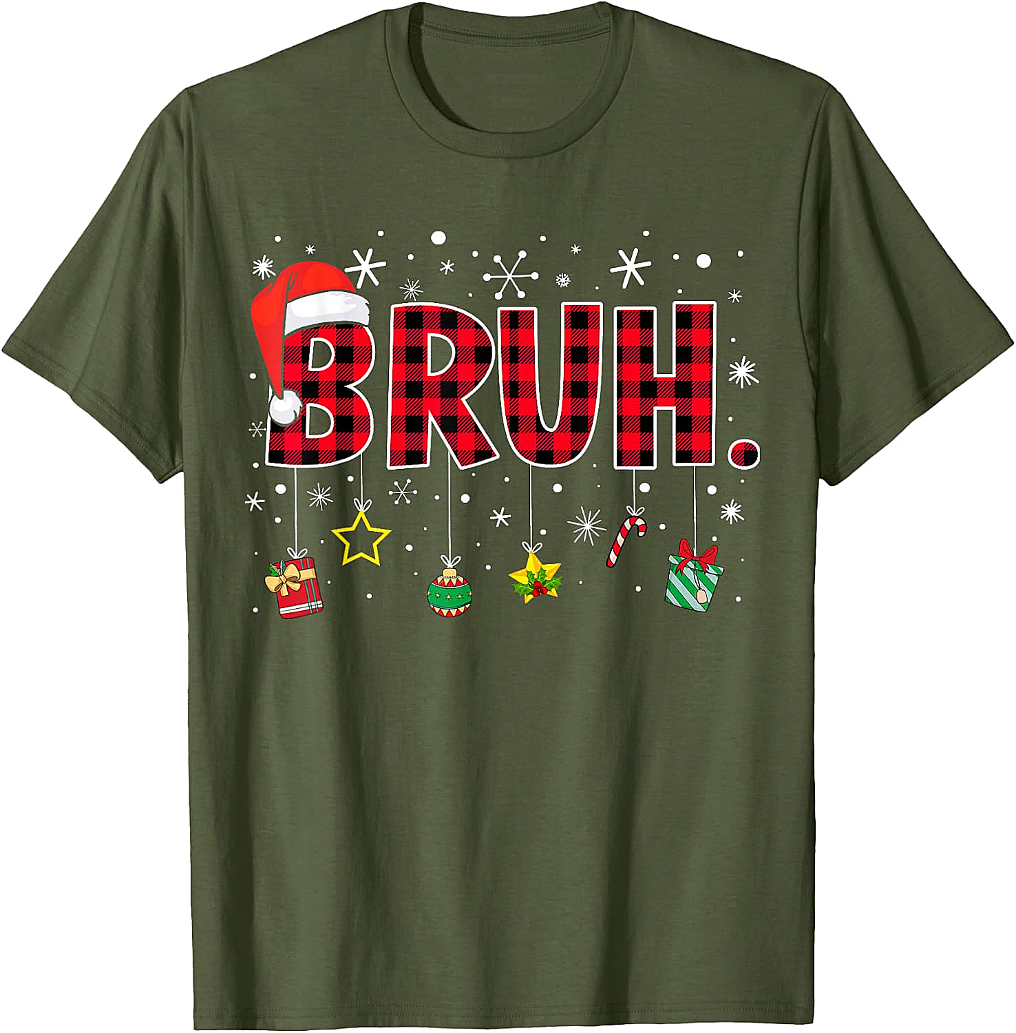  Bruh Funny Christmas Plaid T-Shirt Teens & Kids Xmas Tee