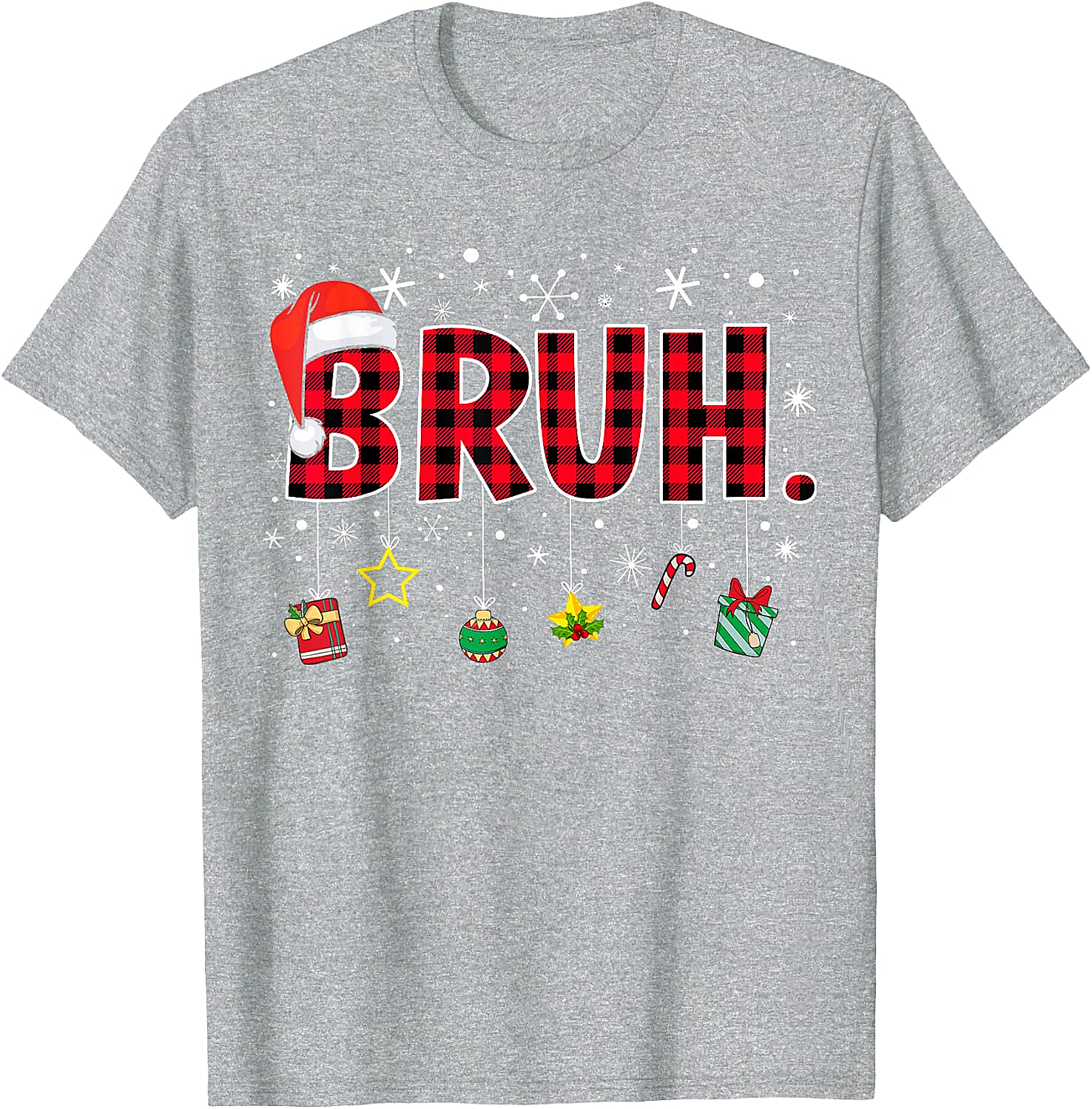  Bruh Funny Christmas Plaid T-Shirt Teens & Kids Xmas Tee