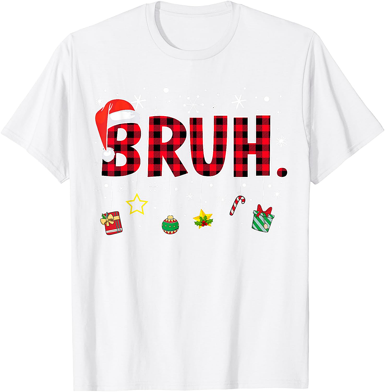  Bruh Funny Christmas Plaid T-Shirt Teens & Kids Xmas Tee