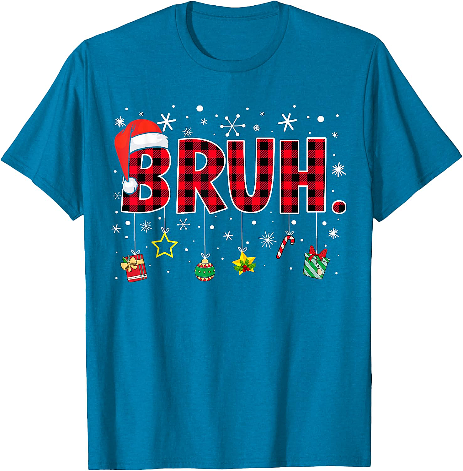  Bruh Funny Christmas Plaid T-Shirt Teens & Kids Xmas Tee