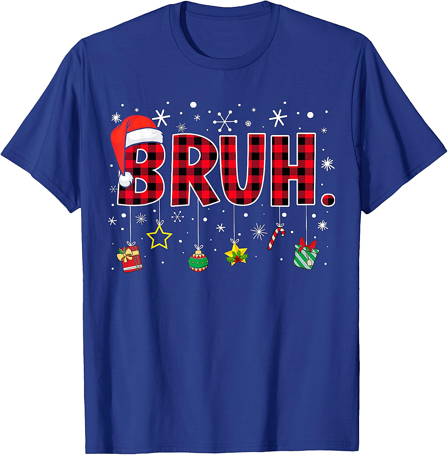  Bruh Funny Christmas Plaid T-Shirt Teens & Kids Xmas Tee