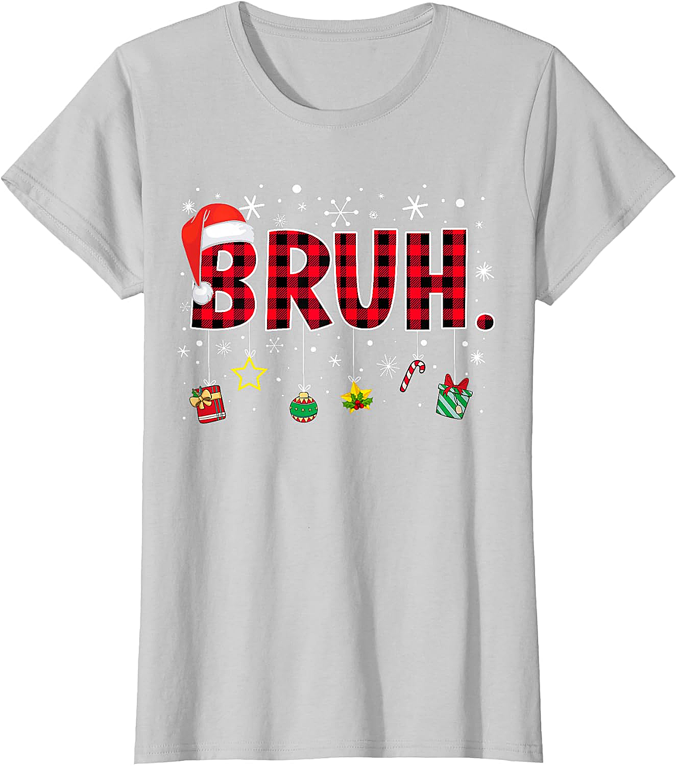  Bruh Funny Christmas Plaid T-Shirt Teens & Kids Xmas Tee