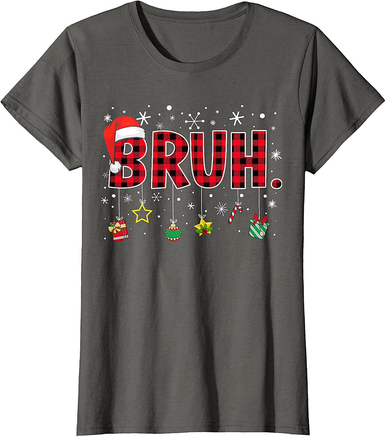  Bruh Funny Christmas Plaid T-Shirt Teens & Kids Xmas Tee