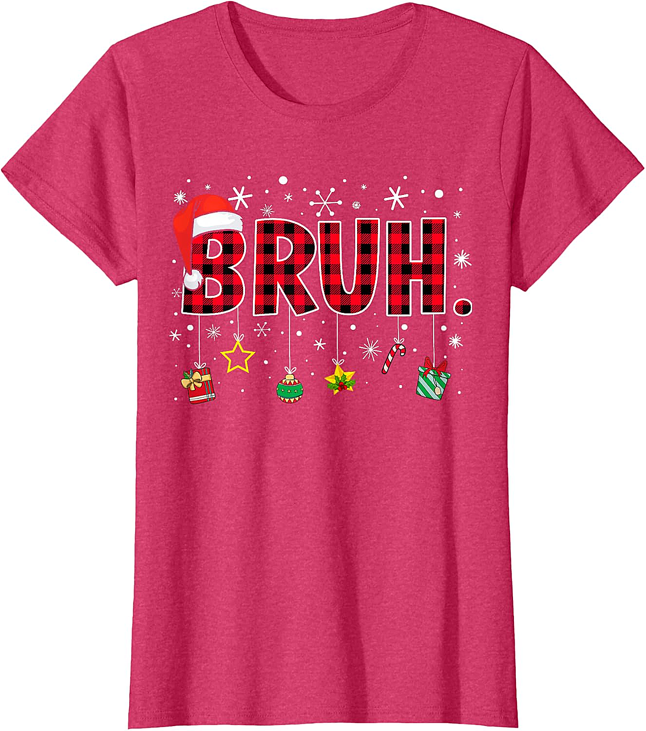  Bruh Funny Christmas Plaid T-Shirt Teens & Kids Xmas Tee