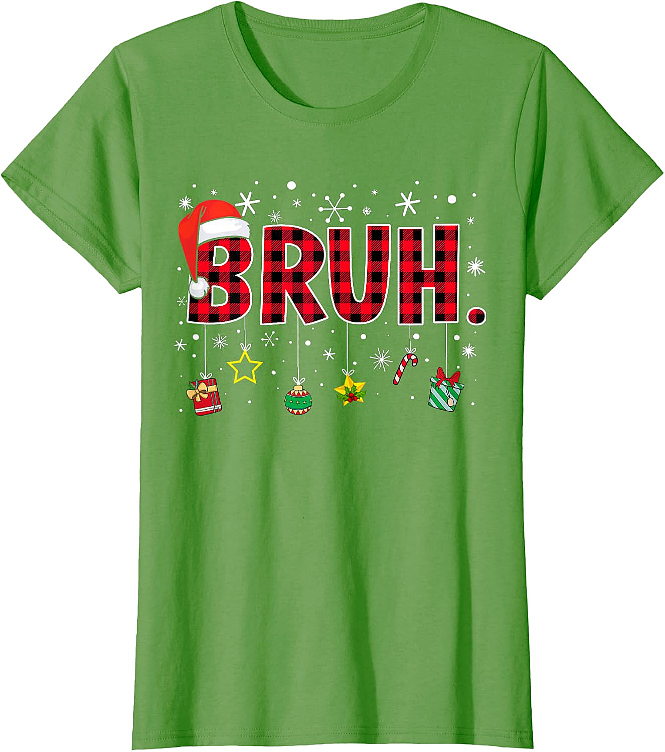  Bruh Funny Christmas Plaid T-Shirt Teens & Kids Xmas Tee