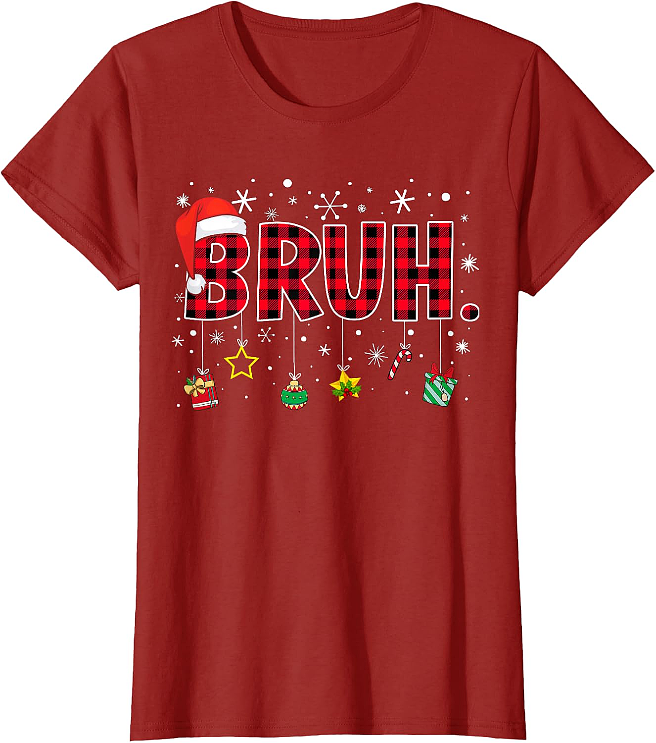  Bruh Funny Christmas Plaid T-Shirt Teens & Kids Xmas Tee