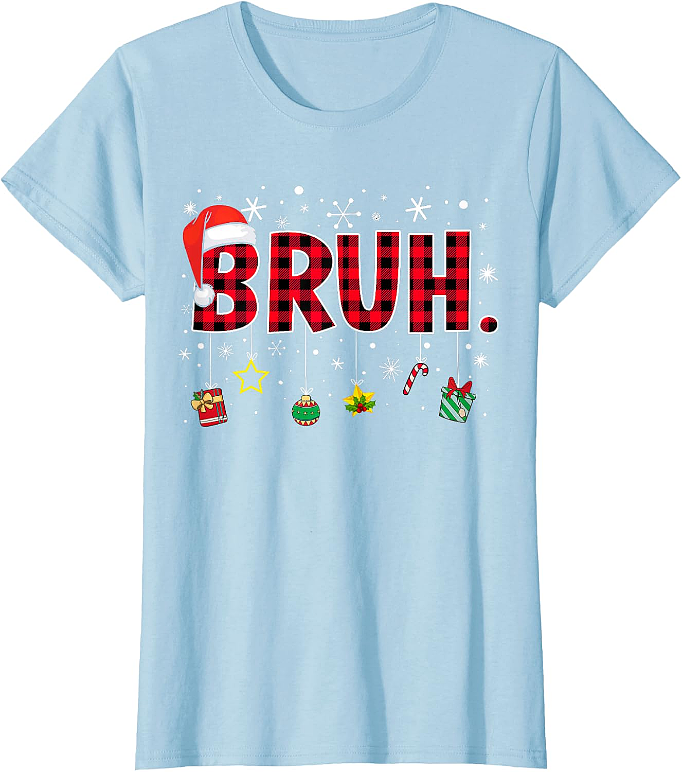  Bruh Funny Christmas Plaid T-Shirt Teens & Kids Xmas Tee