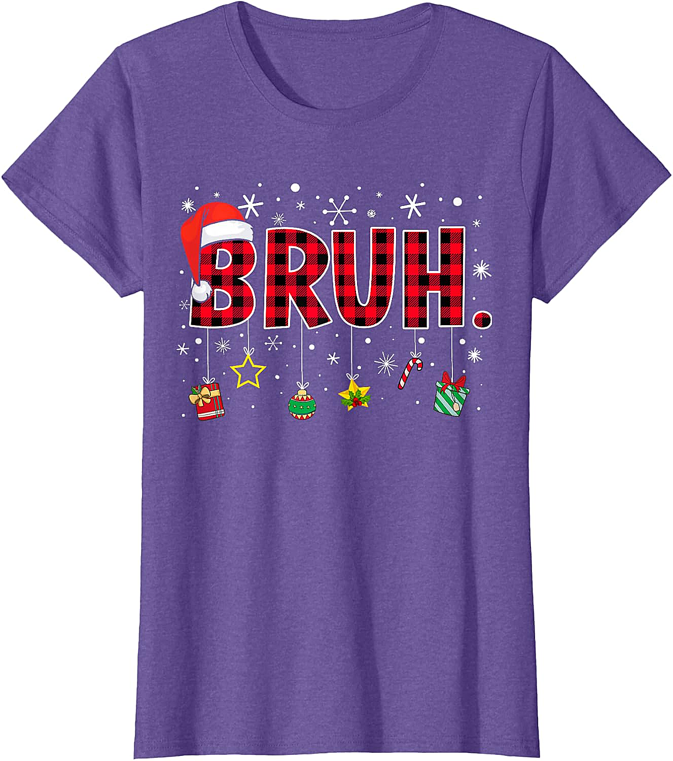  Bruh Funny Christmas Plaid T-Shirt Teens & Kids Xmas Tee