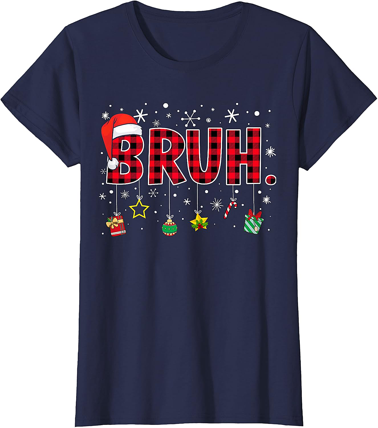  Bruh Funny Christmas Plaid T-Shirt Teens & Kids Xmas Tee