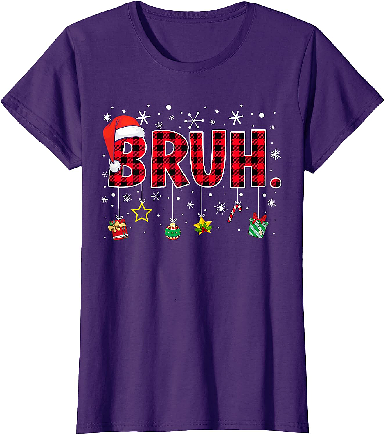  Bruh Funny Christmas Plaid T-Shirt Teens & Kids Xmas Tee