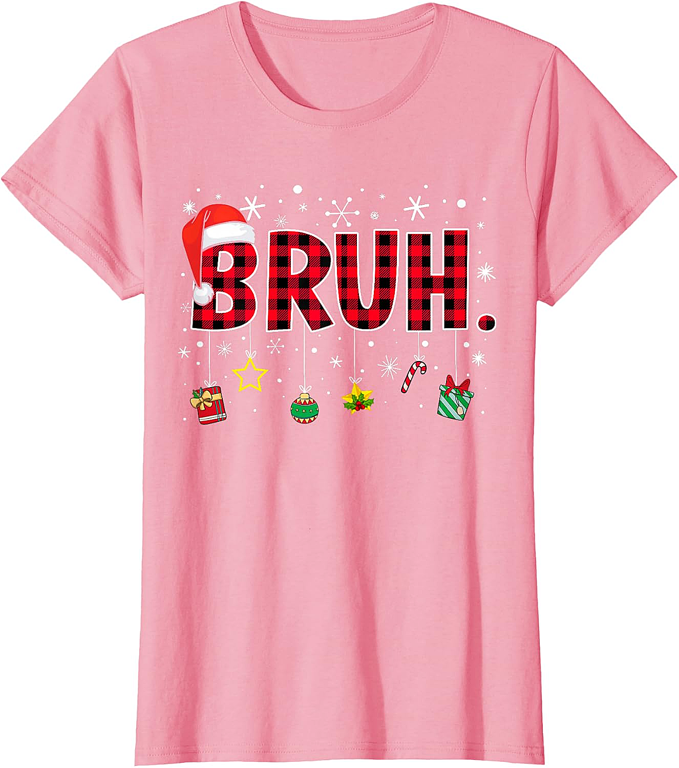  Bruh Funny Christmas Plaid T-Shirt Teens & Kids Xmas Tee