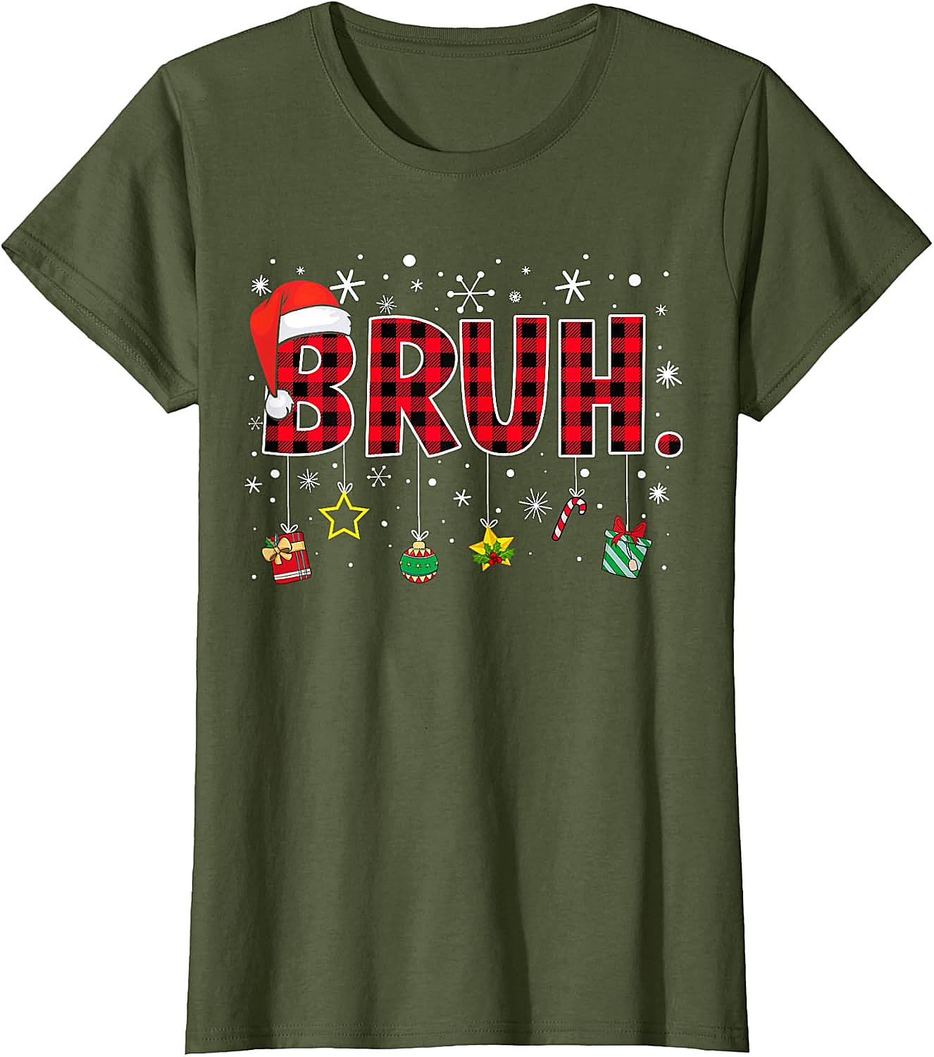  Bruh Funny Christmas Plaid T-Shirt Teens & Kids Xmas Tee