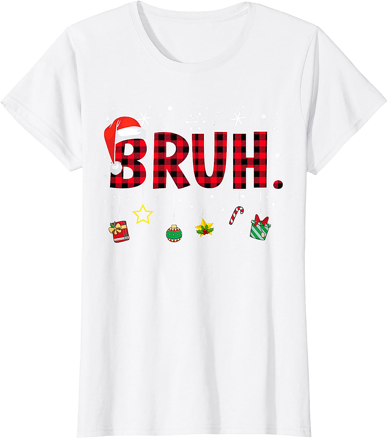  Bruh Funny Christmas Plaid T-Shirt Teens & Kids Xmas Tee