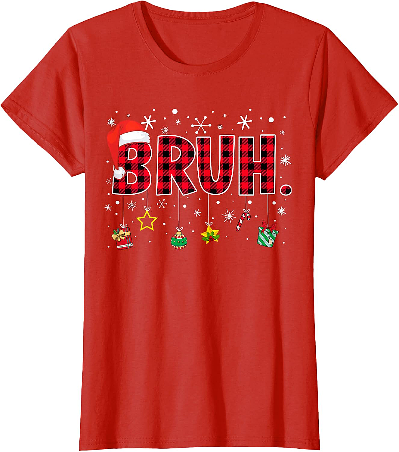  Bruh Funny Christmas Plaid T-Shirt Teens & Kids Xmas Tee