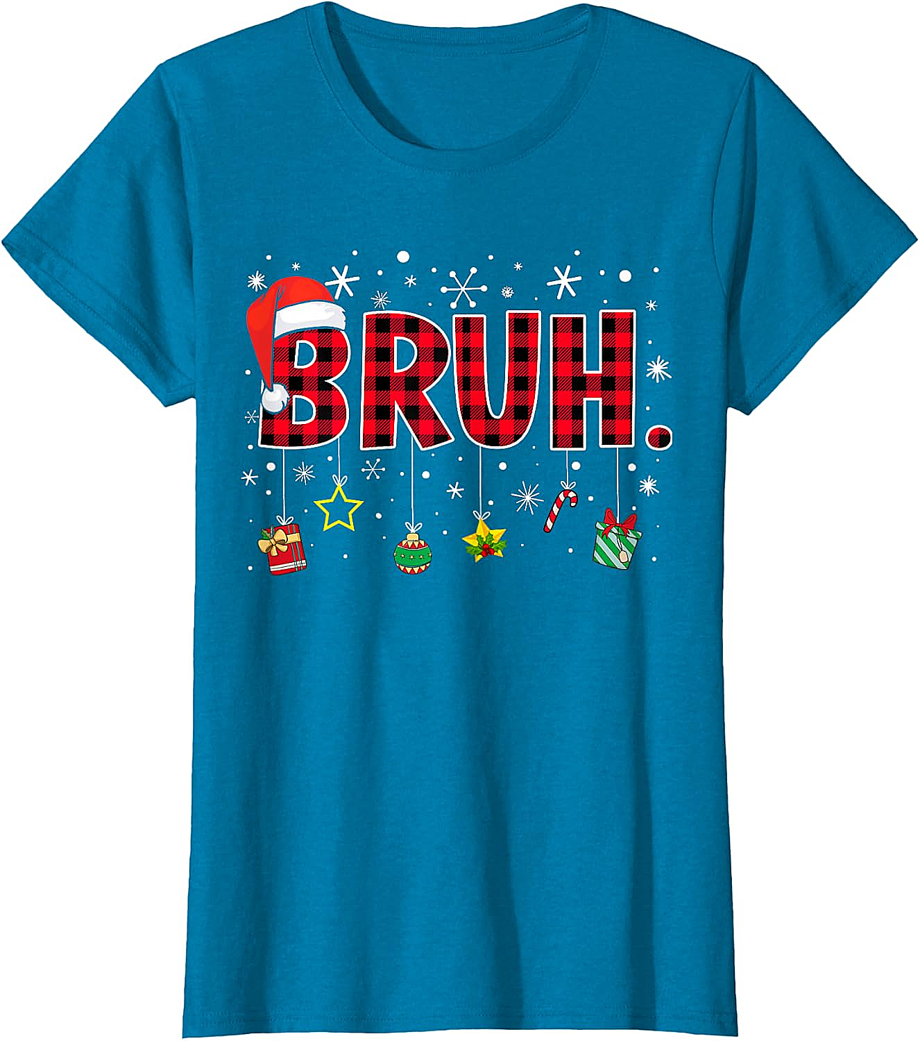  Bruh Funny Christmas Plaid T-Shirt Teens & Kids Xmas Tee