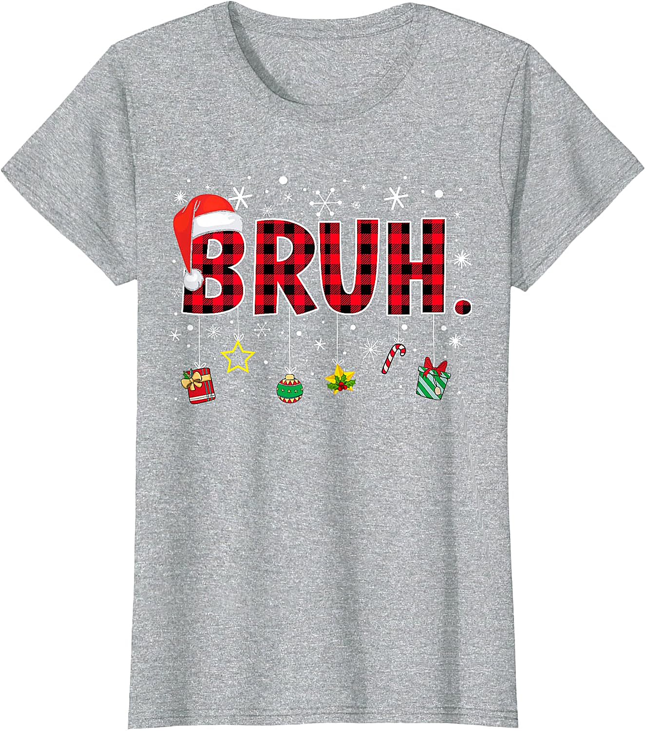  Bruh Funny Christmas Plaid T-Shirt Teens & Kids Xmas Tee