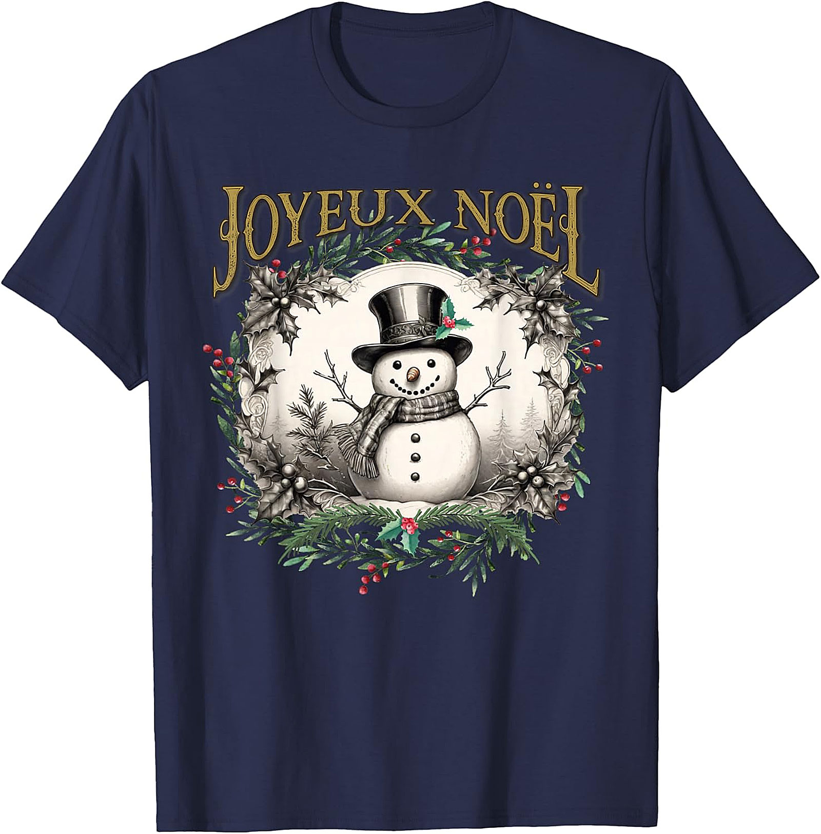 Joyeux Noël Vintage Snowman T-Shirt | Holiday Tee