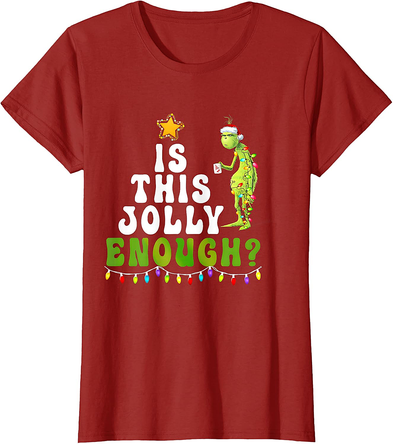  Is This Jolly Enough Grinch Christmas Lights Funny T-Shirt