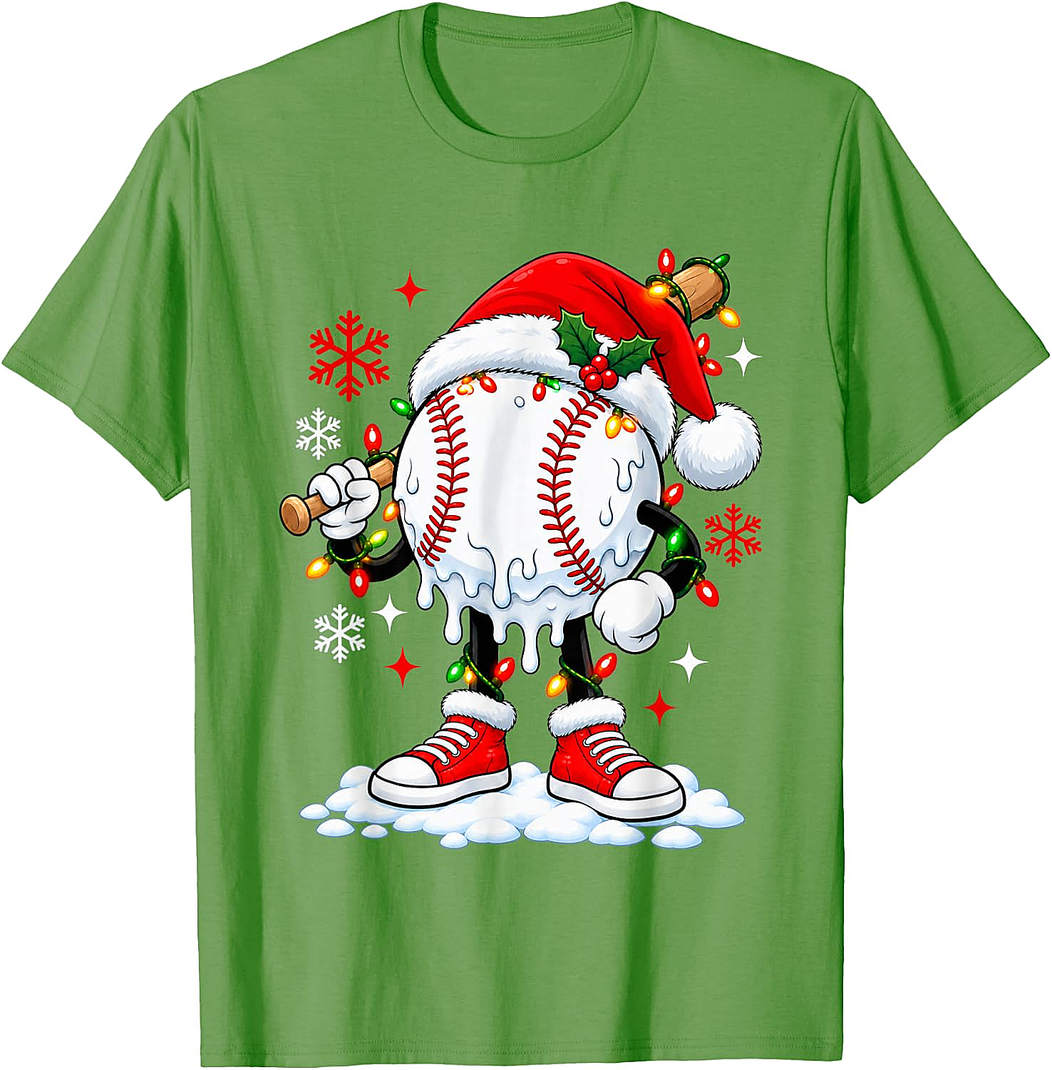Christmas Baseball Santa Hat Funny Lights T-Shirt