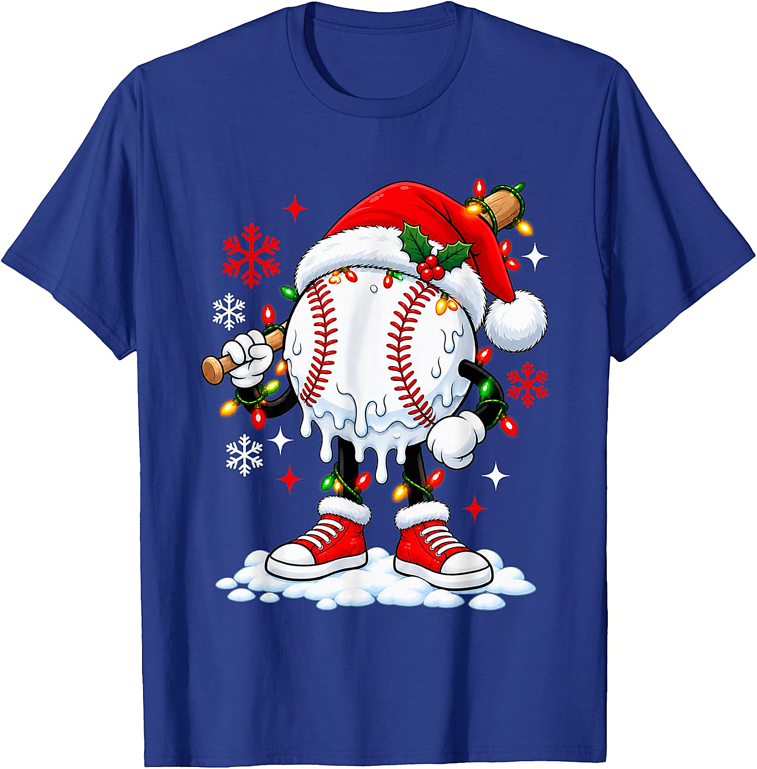 Christmas Baseball Santa Hat Funny Lights T-Shirt