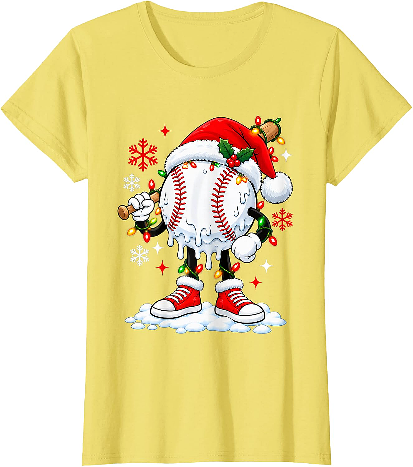 Christmas Baseball Santa Hat Funny Lights T-Shirt