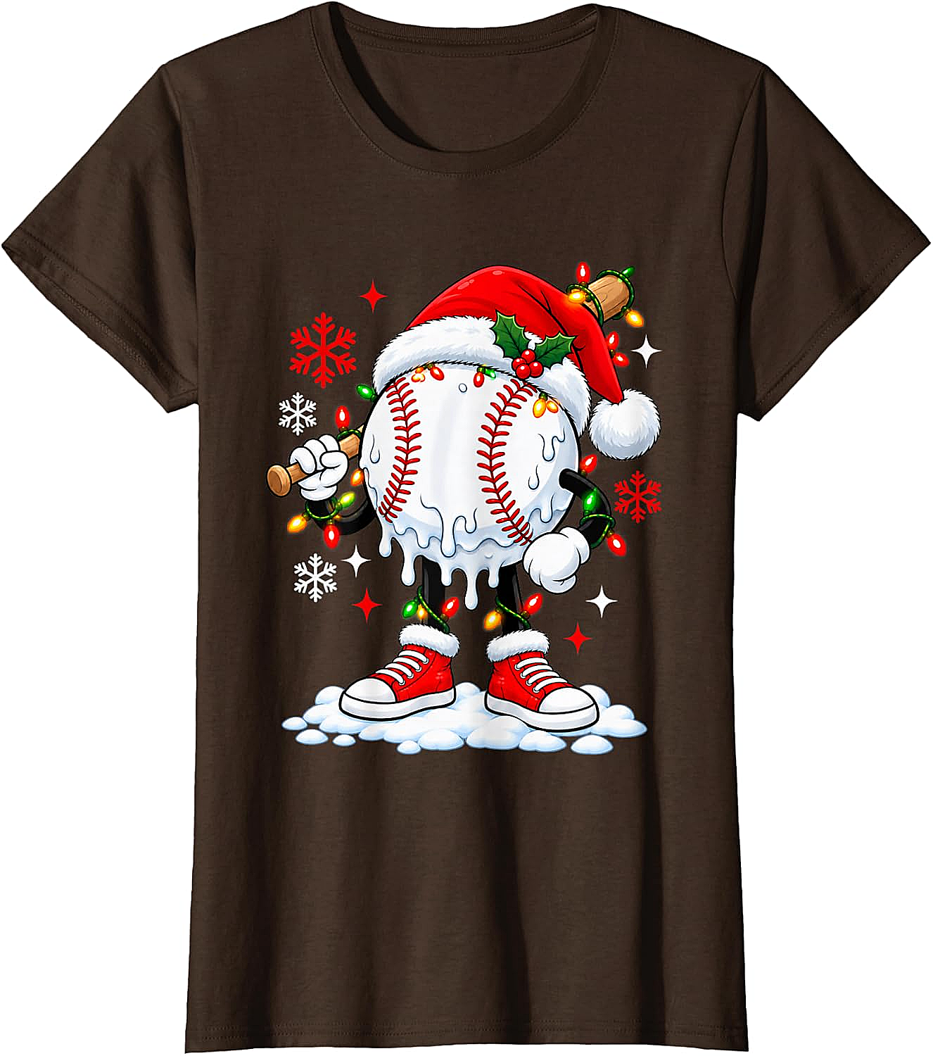 Christmas Baseball Santa Hat Funny Lights T-Shirt