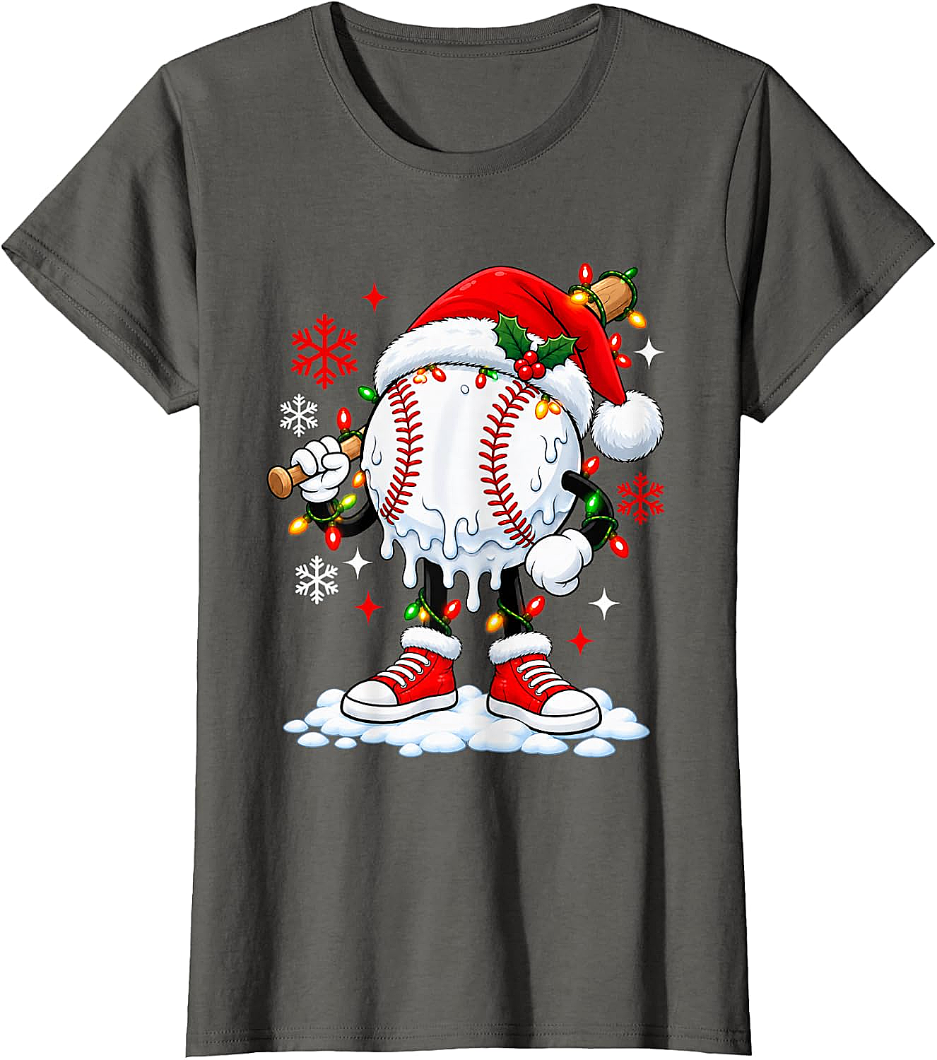 Christmas Baseball Santa Hat Funny Lights T-Shirt
