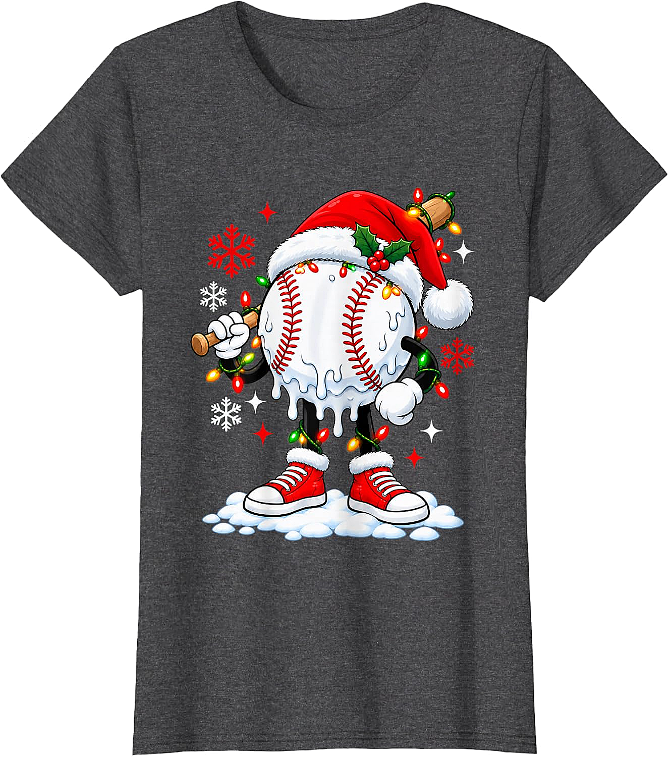 Christmas Baseball Santa Hat Funny Lights T-Shirt