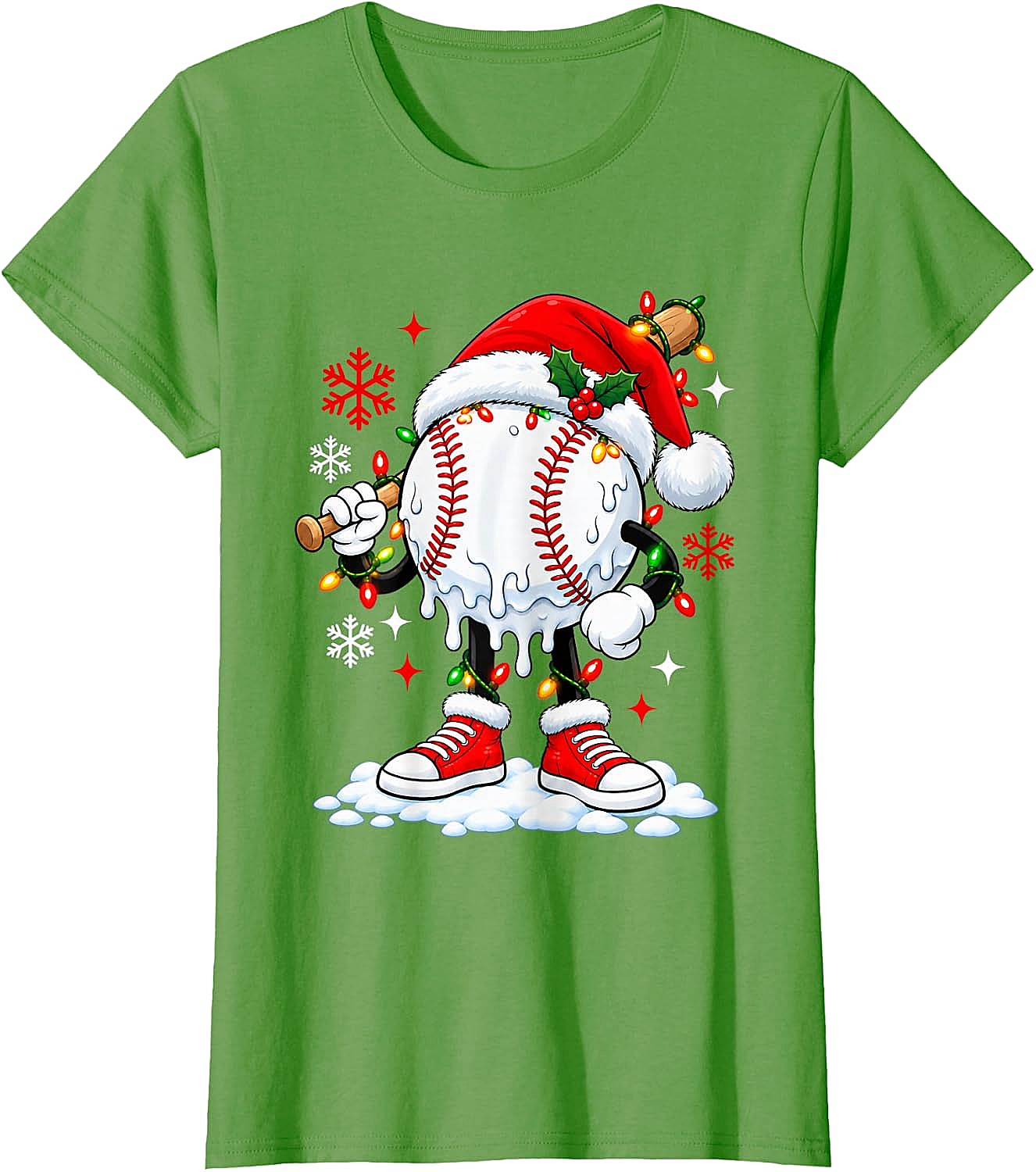Christmas Baseball Santa Hat Funny Lights T-Shirt