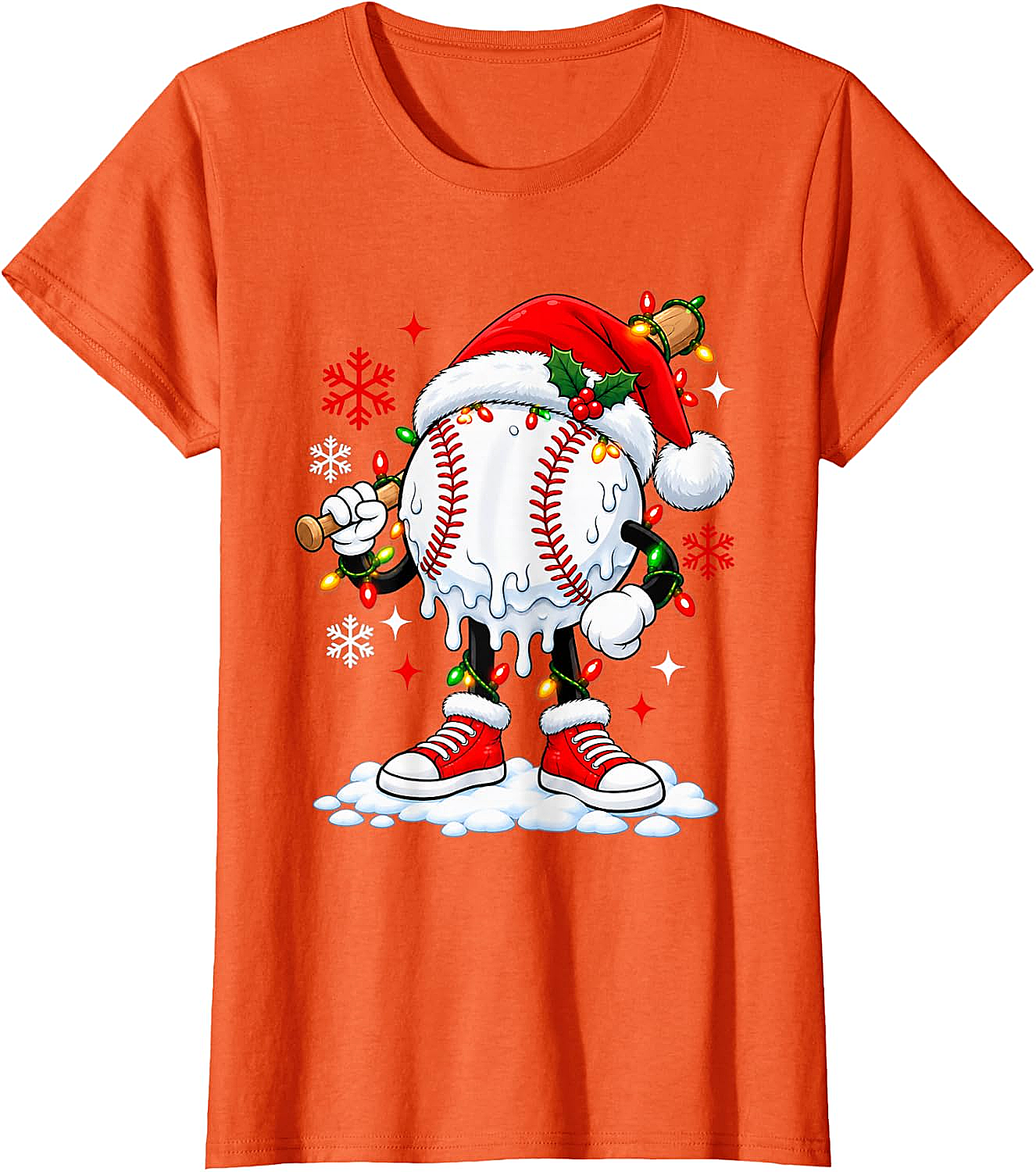 Christmas Baseball Santa Hat Funny Lights T-Shirt