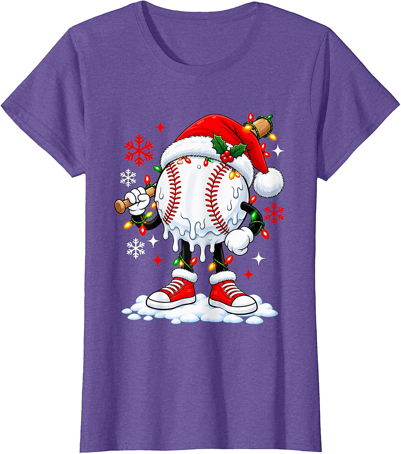 Christmas Baseball Santa Hat Funny Lights T-Shirt