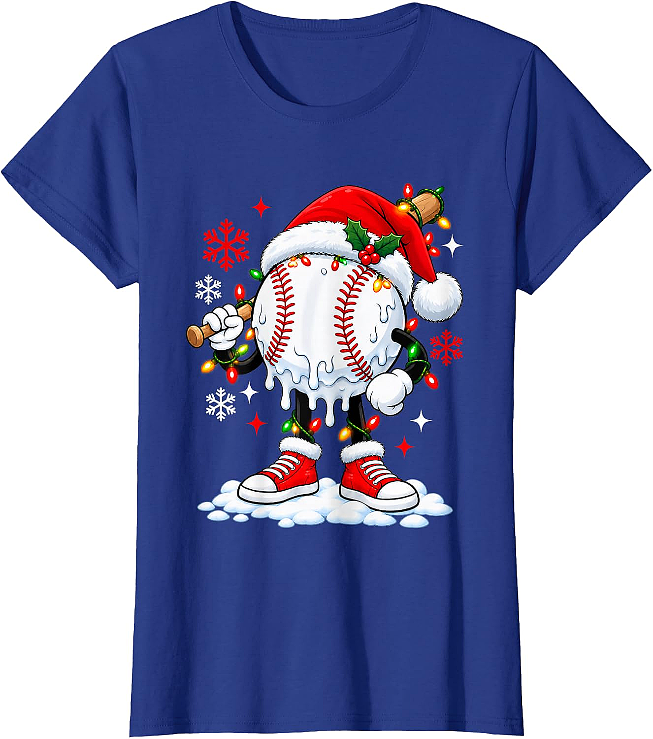 Christmas Baseball Santa Hat Funny Lights T-Shirt