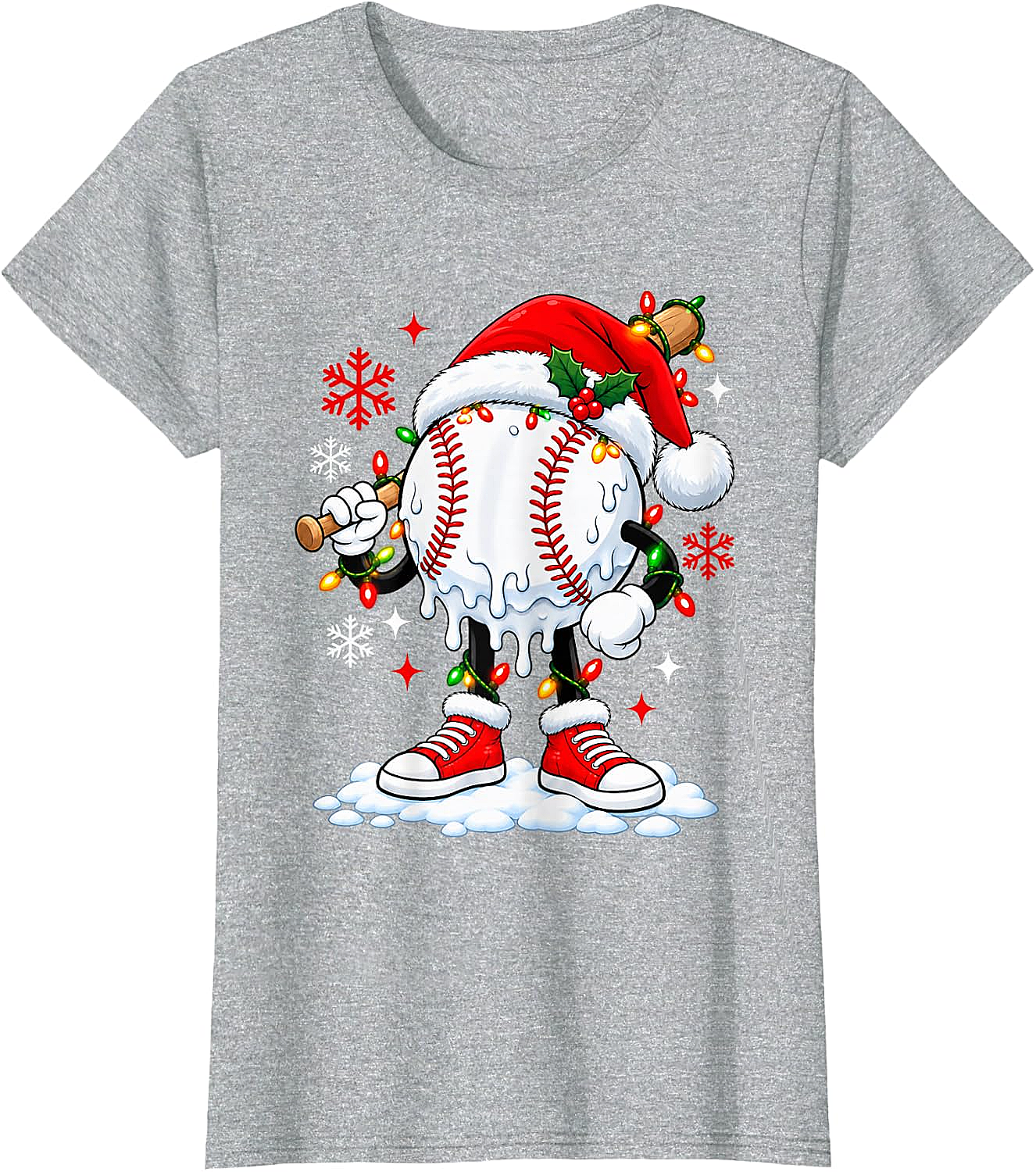 Christmas Baseball Santa Hat Funny Lights T-Shirt