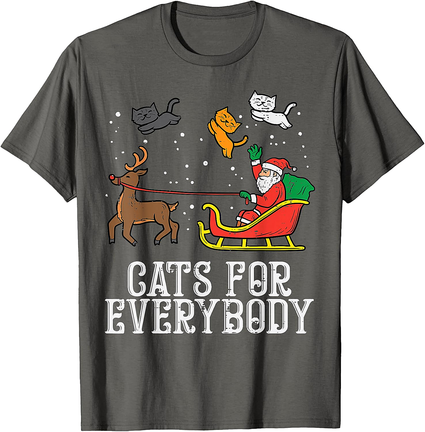 Funny Christmas Cat T-Shirt Santa, Reindeer & Flying Cats