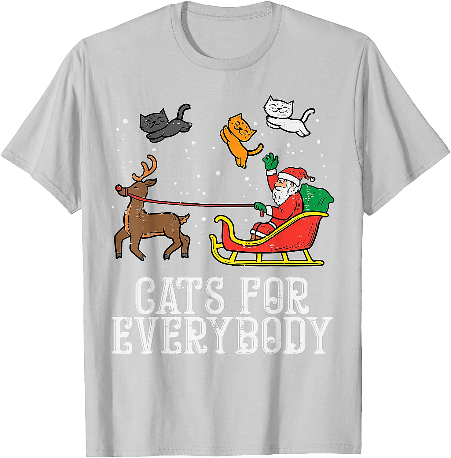 Funny Christmas Cat T-Shirt Santa, Reindeer & Flying Cats