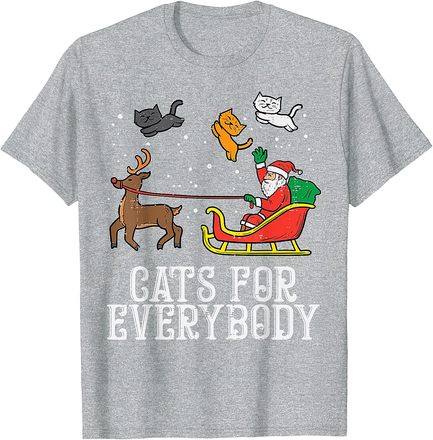 Funny Christmas Cat T-Shirt Santa, Reindeer & Flying Cats
