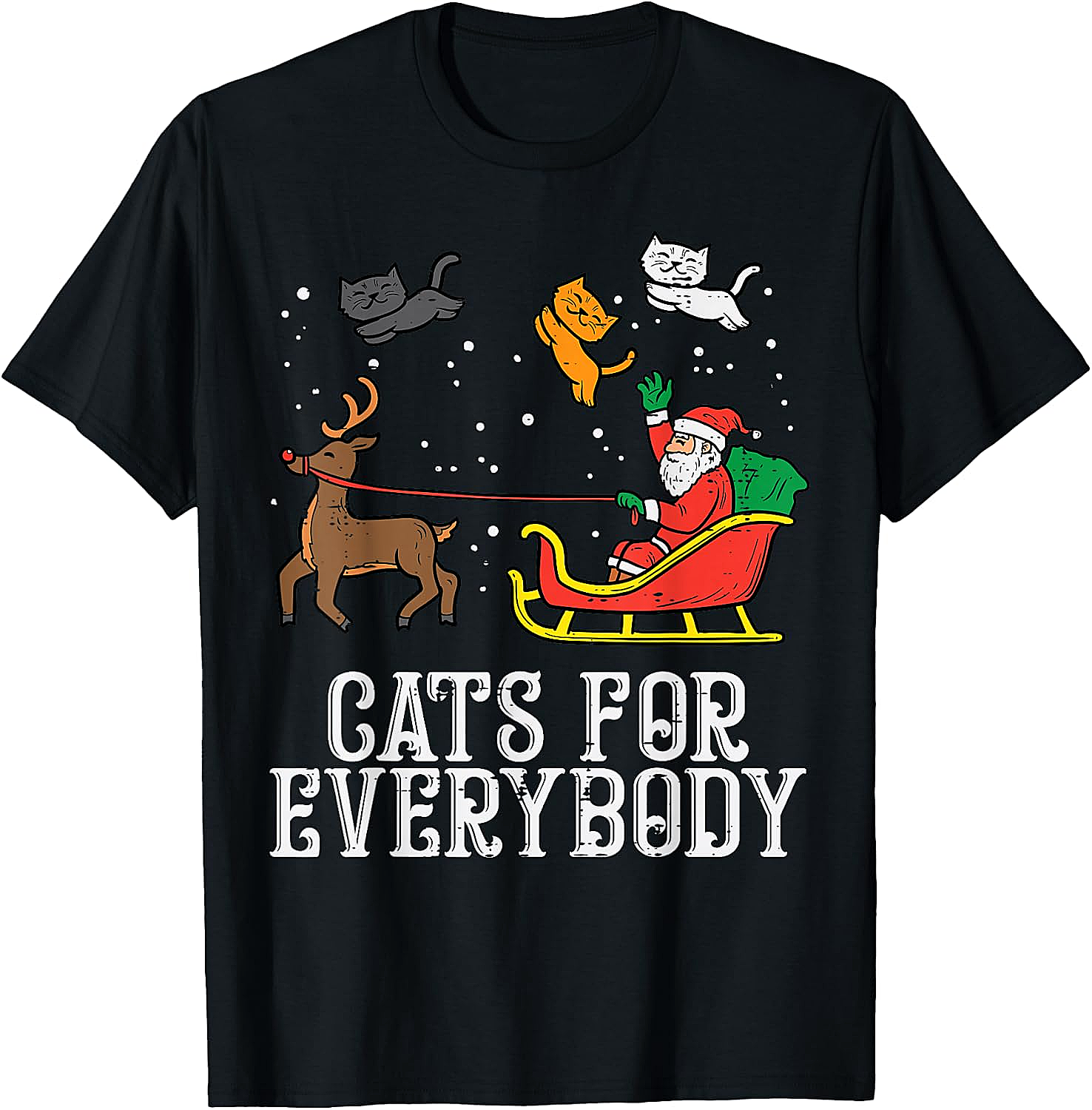 Funny Christmas Cat T-Shirt Santa, Reindeer & Flying Cats