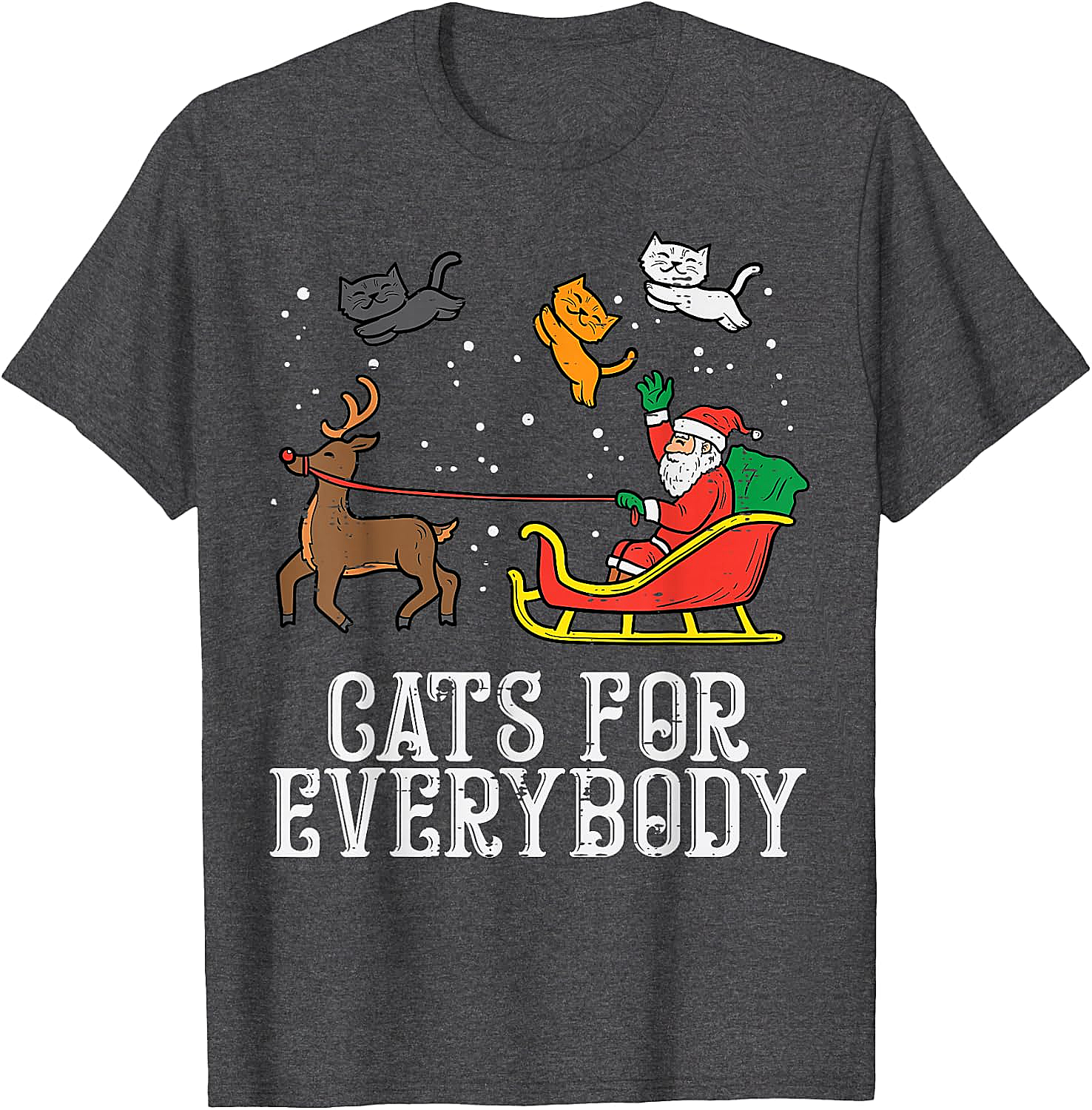 Funny Christmas Cat T-Shirt Santa, Reindeer & Flying Cats