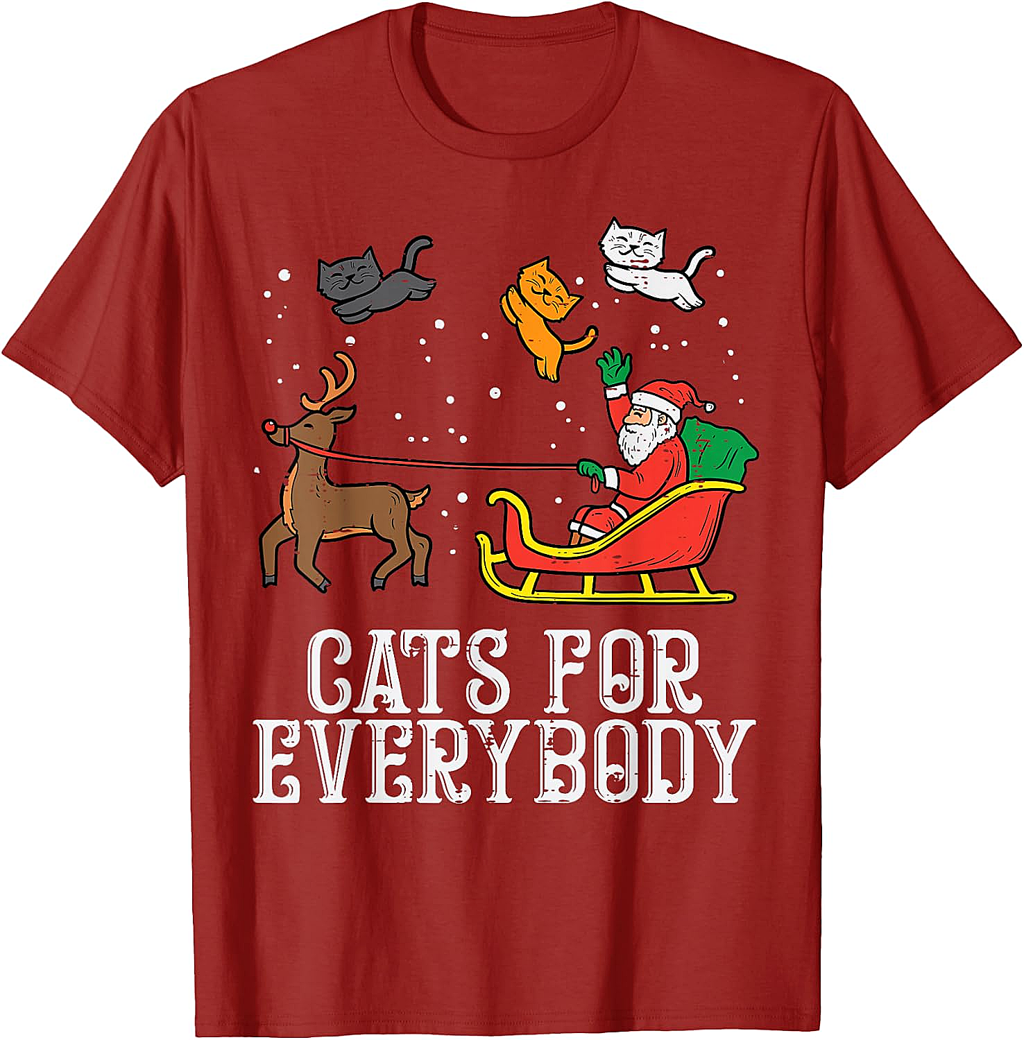 Funny Christmas Cat T-Shirt Santa, Reindeer & Flying Cats