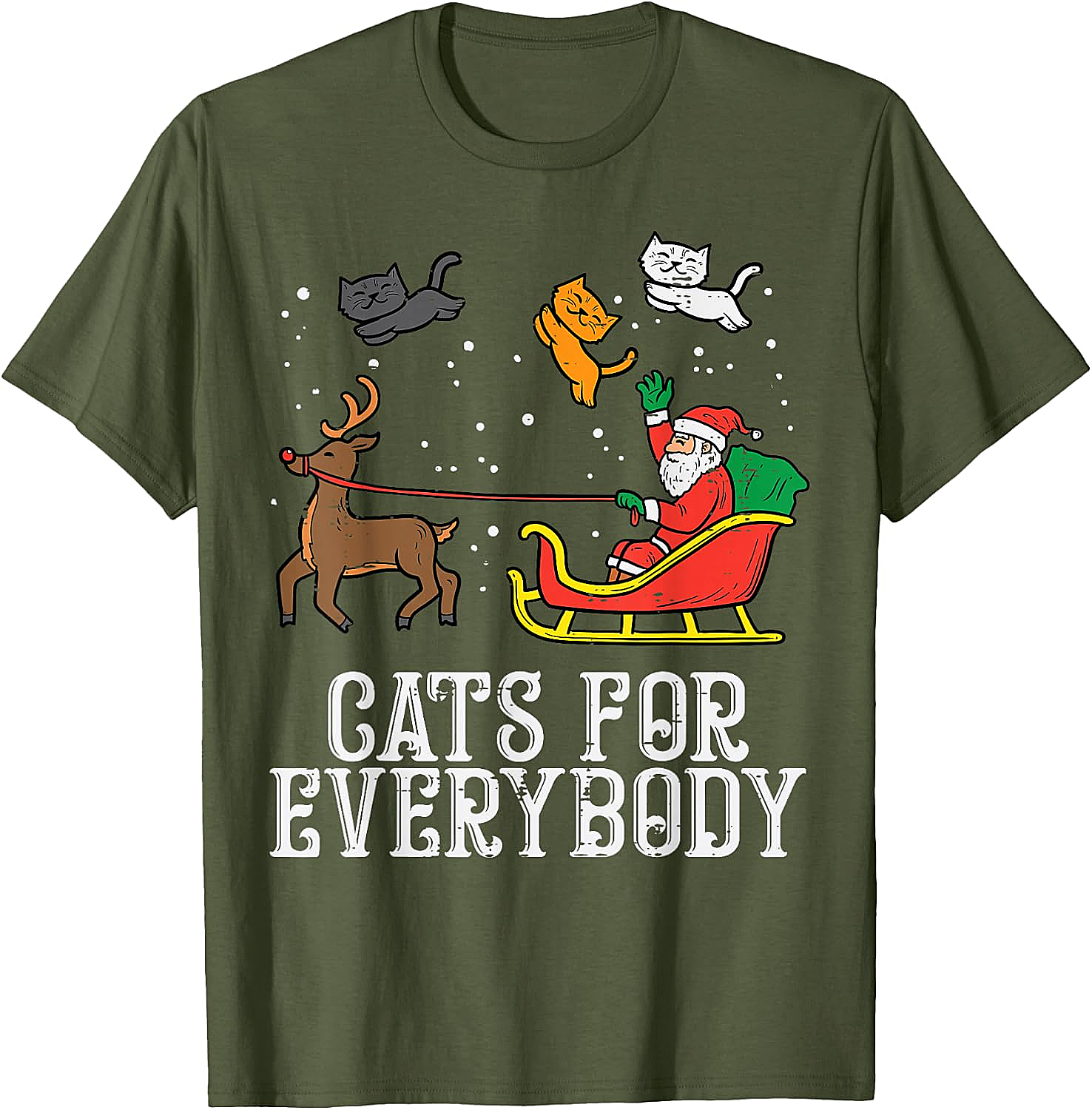 Funny Christmas Cat T-Shirt Santa, Reindeer & Flying Cats