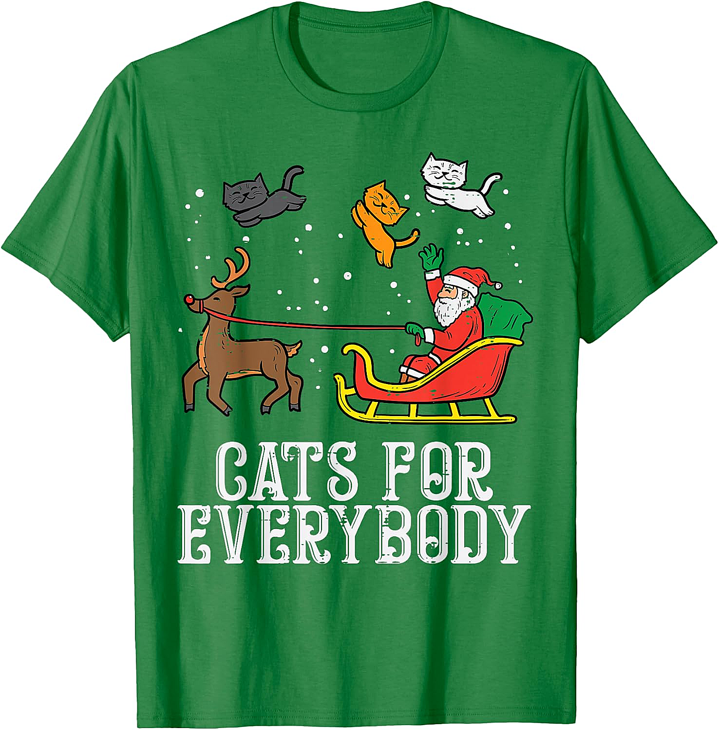 Funny Christmas Cat T-Shirt Santa, Reindeer & Flying Cats