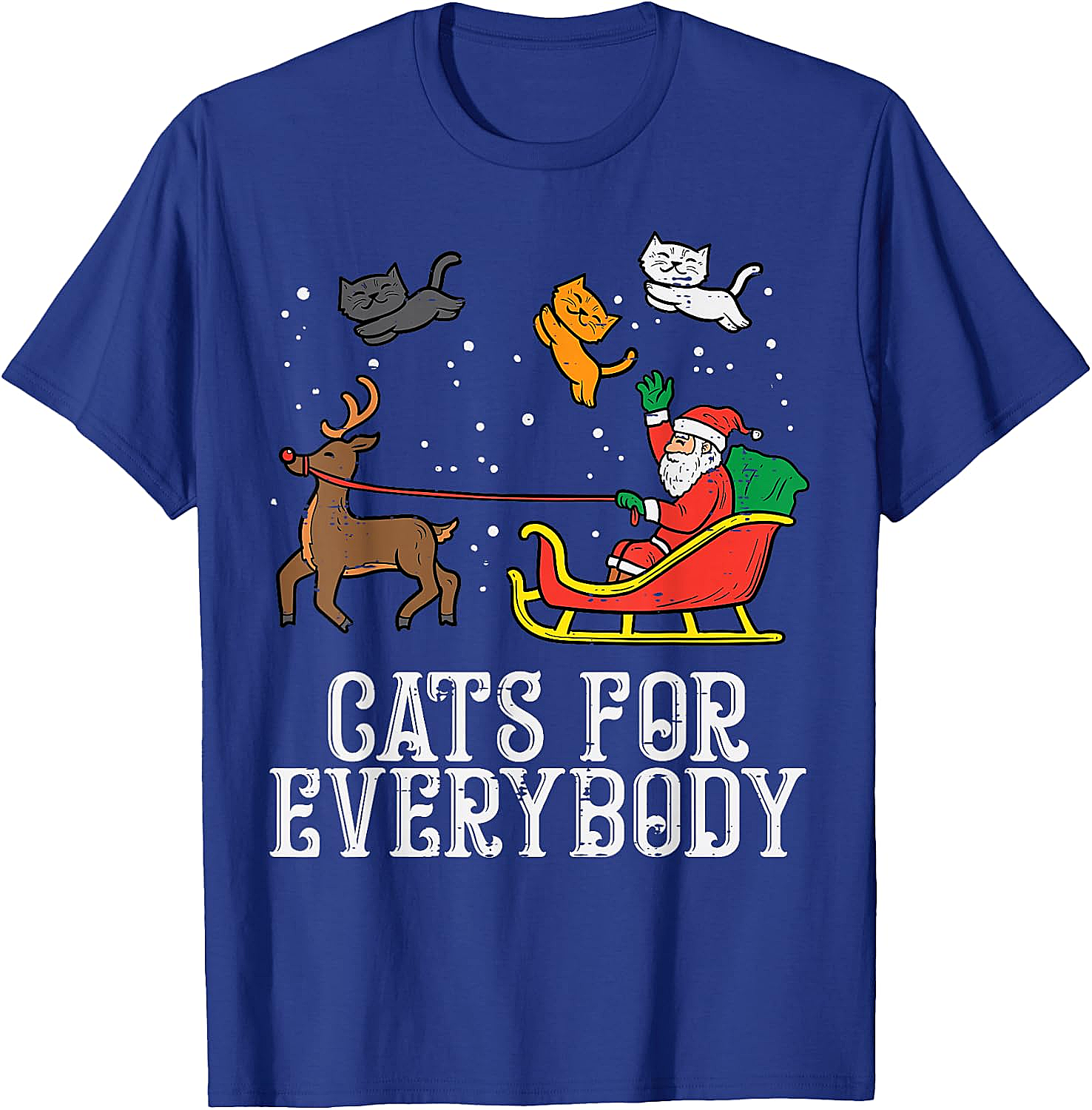 Funny Christmas Cat T-Shirt Santa, Reindeer & Flying Cats
