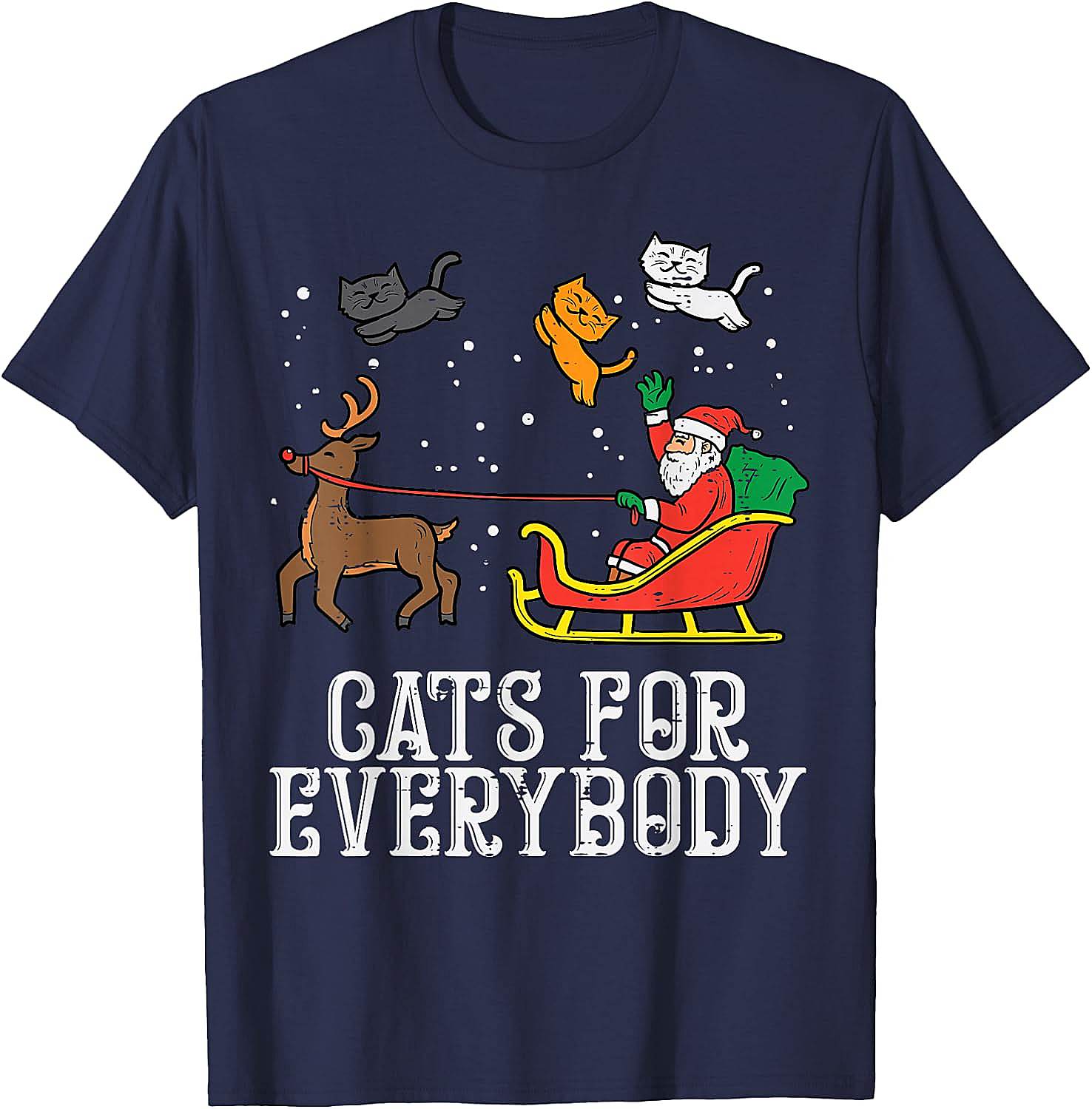 Funny Christmas Cat T-Shirt Santa, Reindeer & Flying Cats