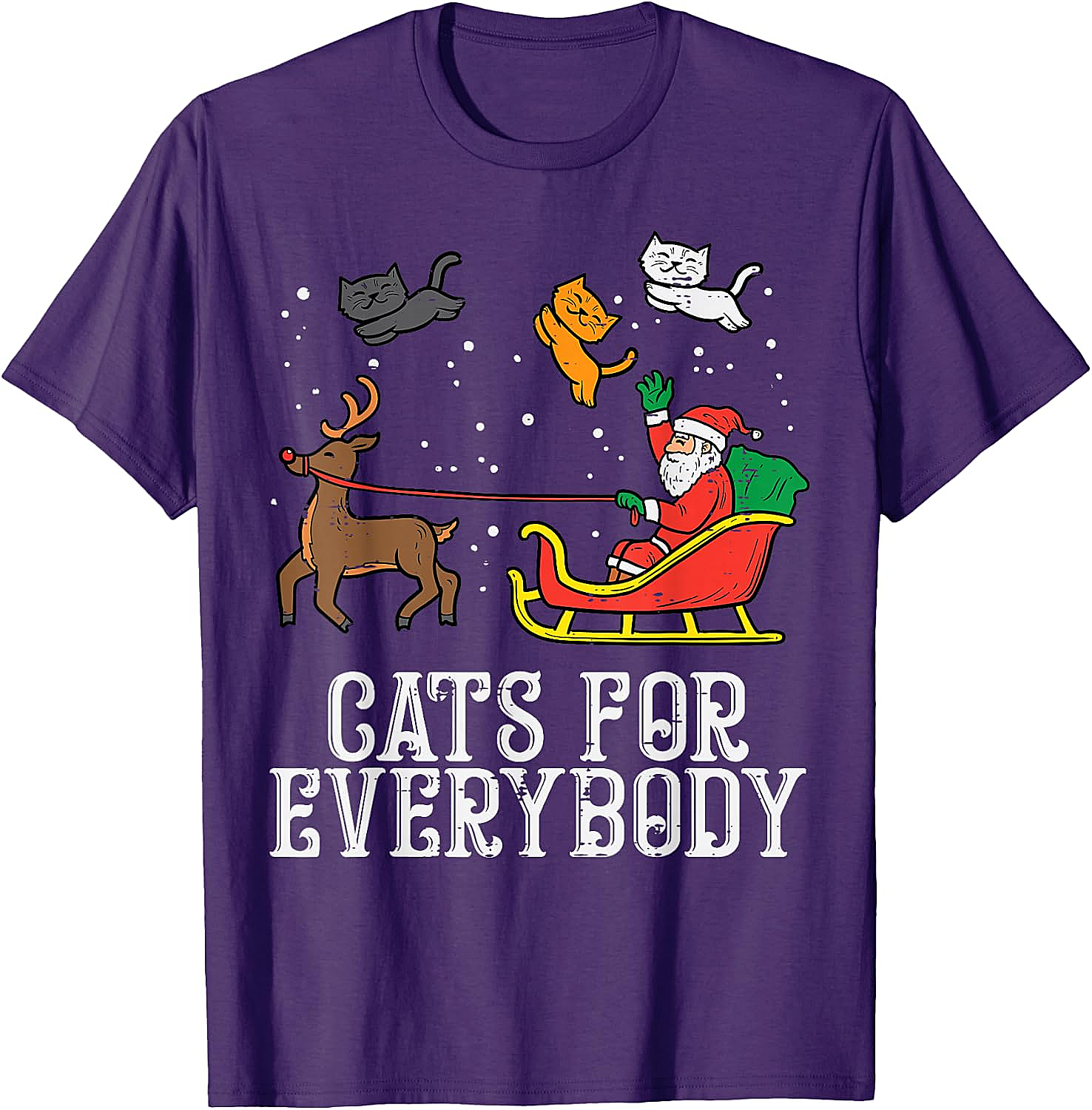 Funny Christmas Cat T-Shirt Santa, Reindeer & Flying Cats