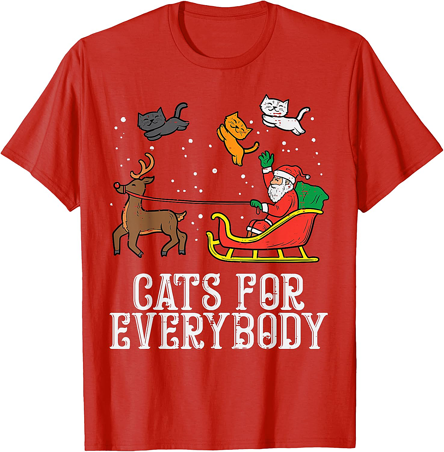 Funny Christmas Cat T-Shirt Santa, Reindeer & Flying Cats