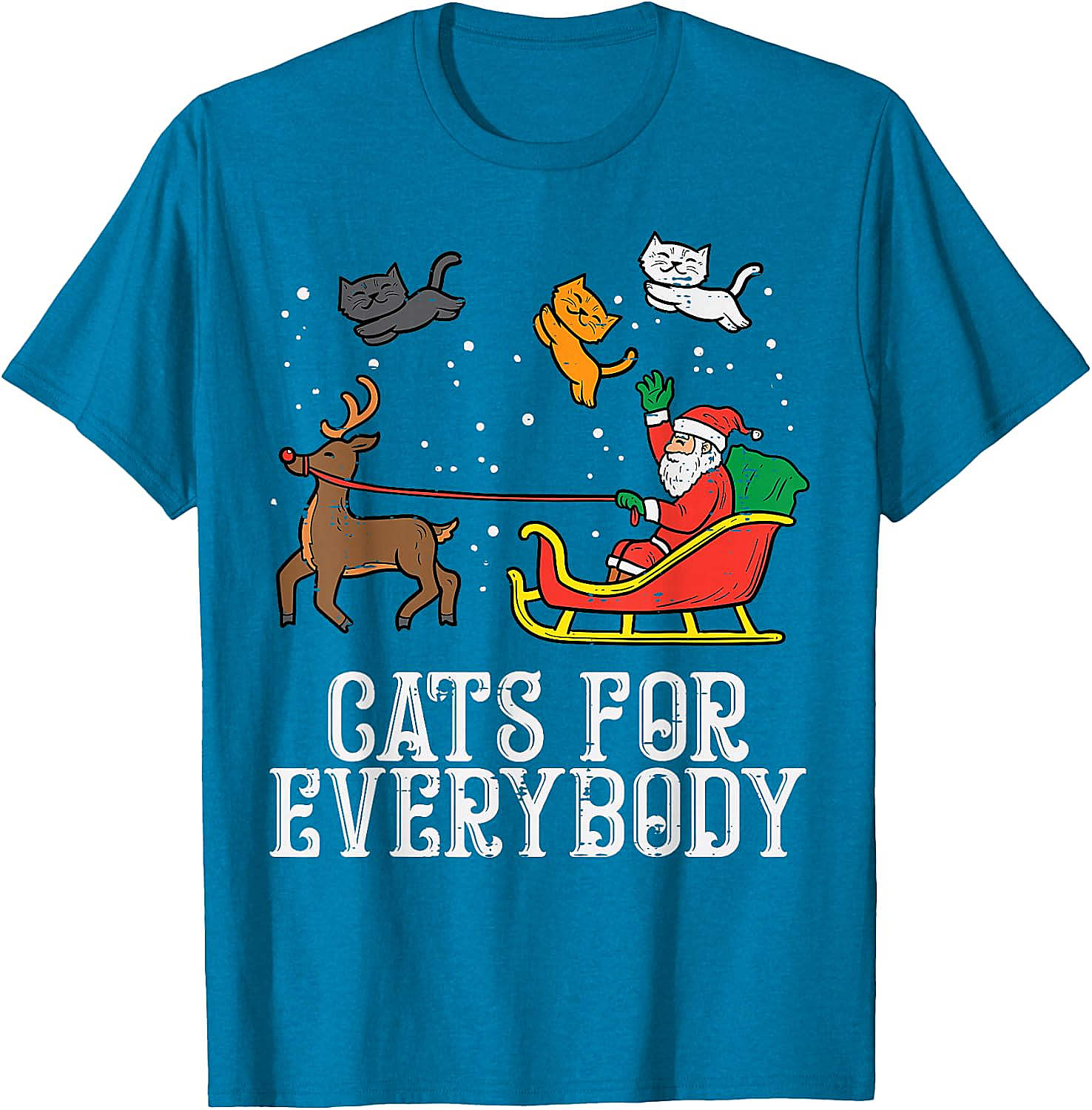 Funny Christmas Cat T-Shirt Santa, Reindeer & Flying Cats