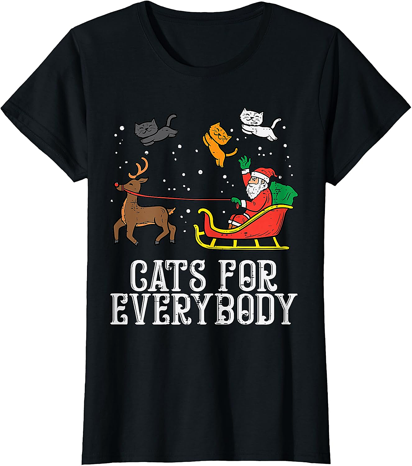 Funny Christmas Cat T-Shirt Santa, Reindeer & Flying Cats