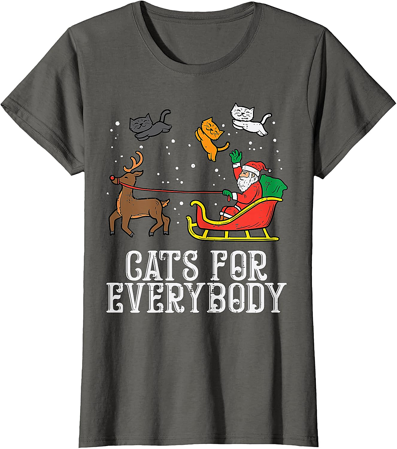Funny Christmas Cat T-Shirt Santa, Reindeer & Flying Cats