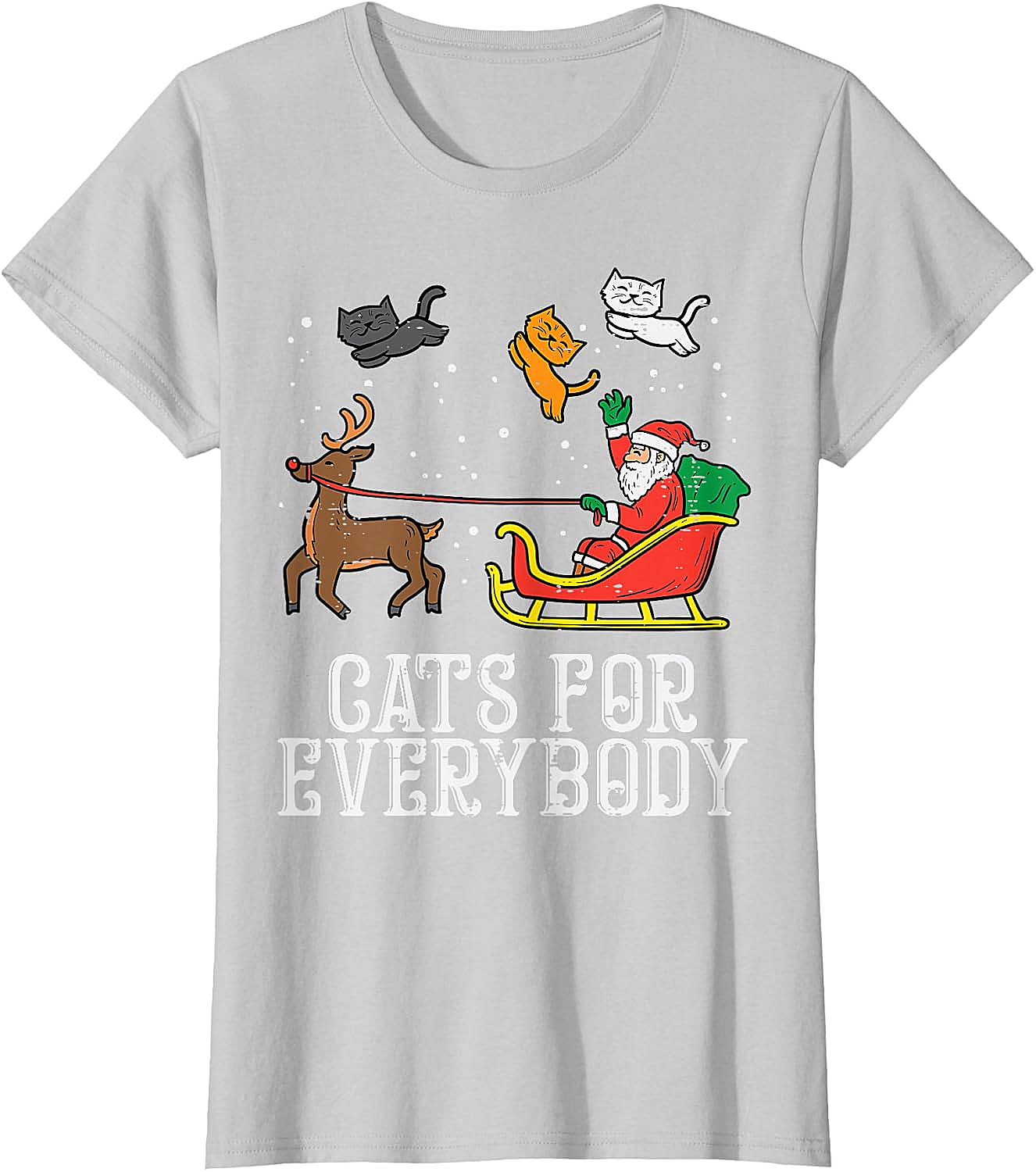 Funny Christmas Cat T-Shirt Santa, Reindeer & Flying Cats