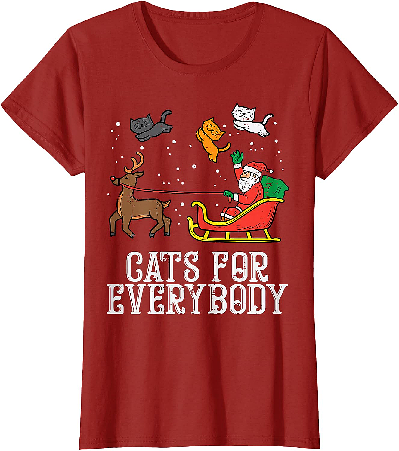 Funny Christmas Cat T-Shirt Santa, Reindeer & Flying Cats